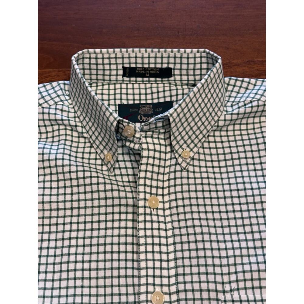 Medium Orvis Green Checkered Long Sleeve Button Down Collar Shirt Cotton